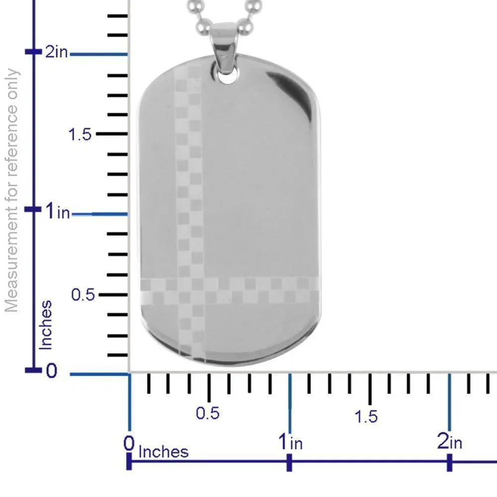 Checkered Dog Tag Pendant Necklace 24 in